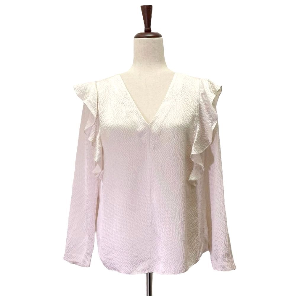 NWT Rebecca Taylor 100% Silk Ruffle Blouse Size 8 Ivory V-Neck $295 Long Sleeve - Picture 2 of 16
